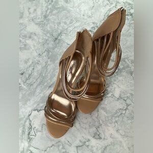 Anne Michelle Metallic Tan Strappy High Heel Sandals